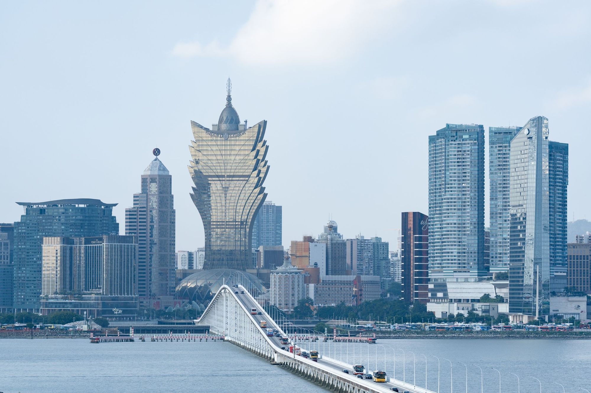 Macau skyline with the Grand Lisboa tower among high-rise buildings